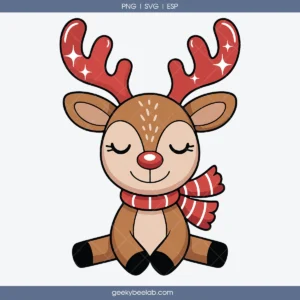 Cute Christmas Reindeer Illustration - Clipart