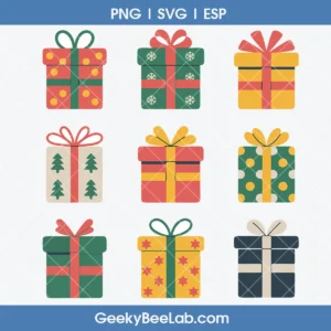 Christmas Gift Boxes SVG. 9 Holiday Present Clipart Set