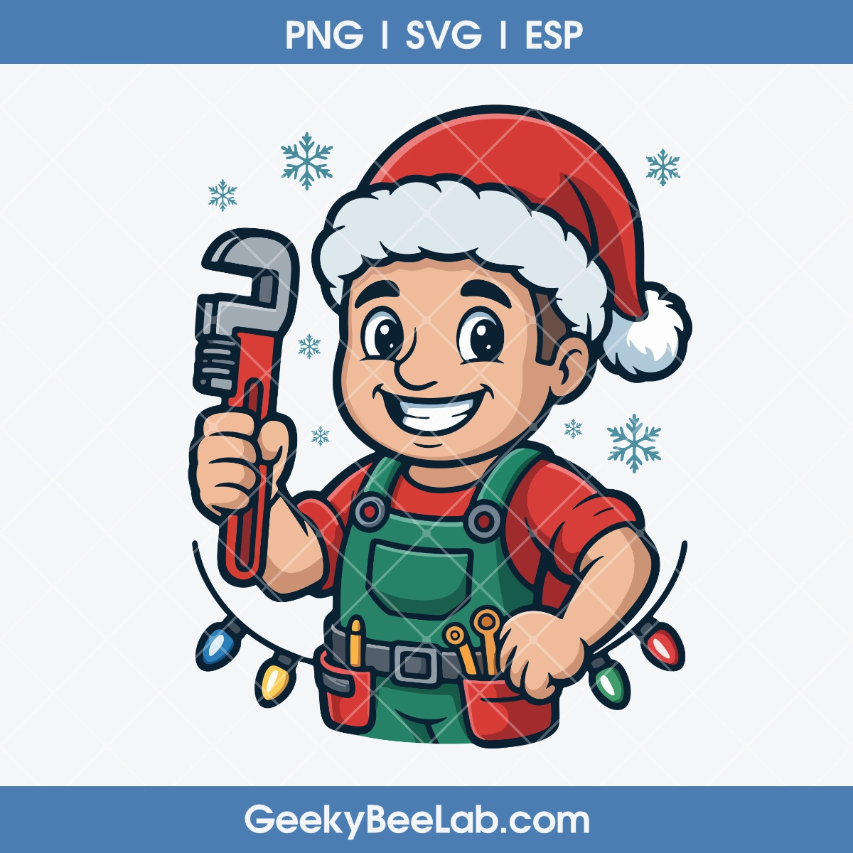 christmas plumber clipart of a smiling kid in a santa hat holding a wrench